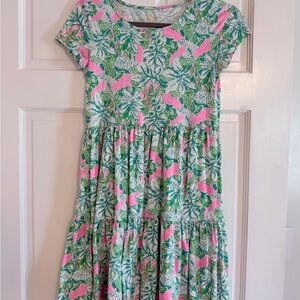 Lilly Pulitzer Pink & Green Floral Tiered Casual Dress